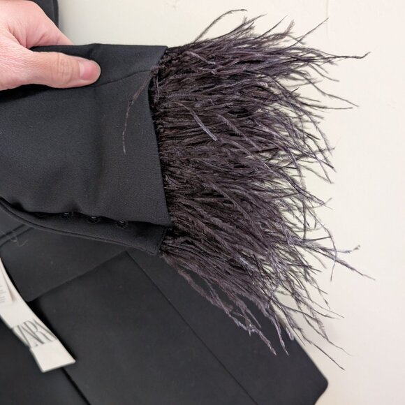 ZARA Women Black DOUBLE BREASTED FEATHER BLAZER M NWT - Picture 8 of 12